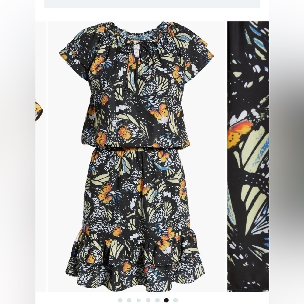 AREA STARS Butterfly Print Tiered Dress In Black Multi Color size S